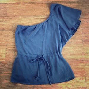 Charcoal grey asymmetrical one-shoulder blouse